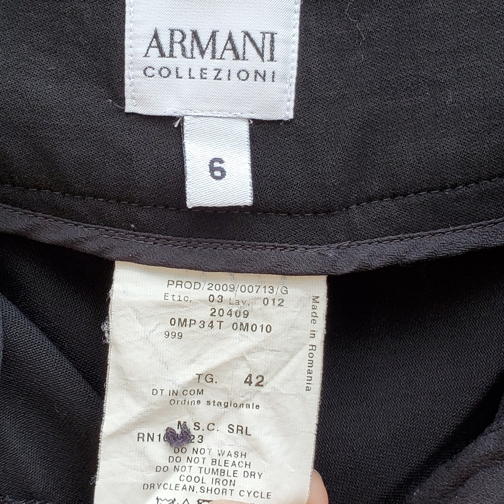 ARMANI COLLEZIONI Wide Leg Virgin Wool Trousers 6 Black Pants Minimalist VINTAGE - Picture 4 of 7